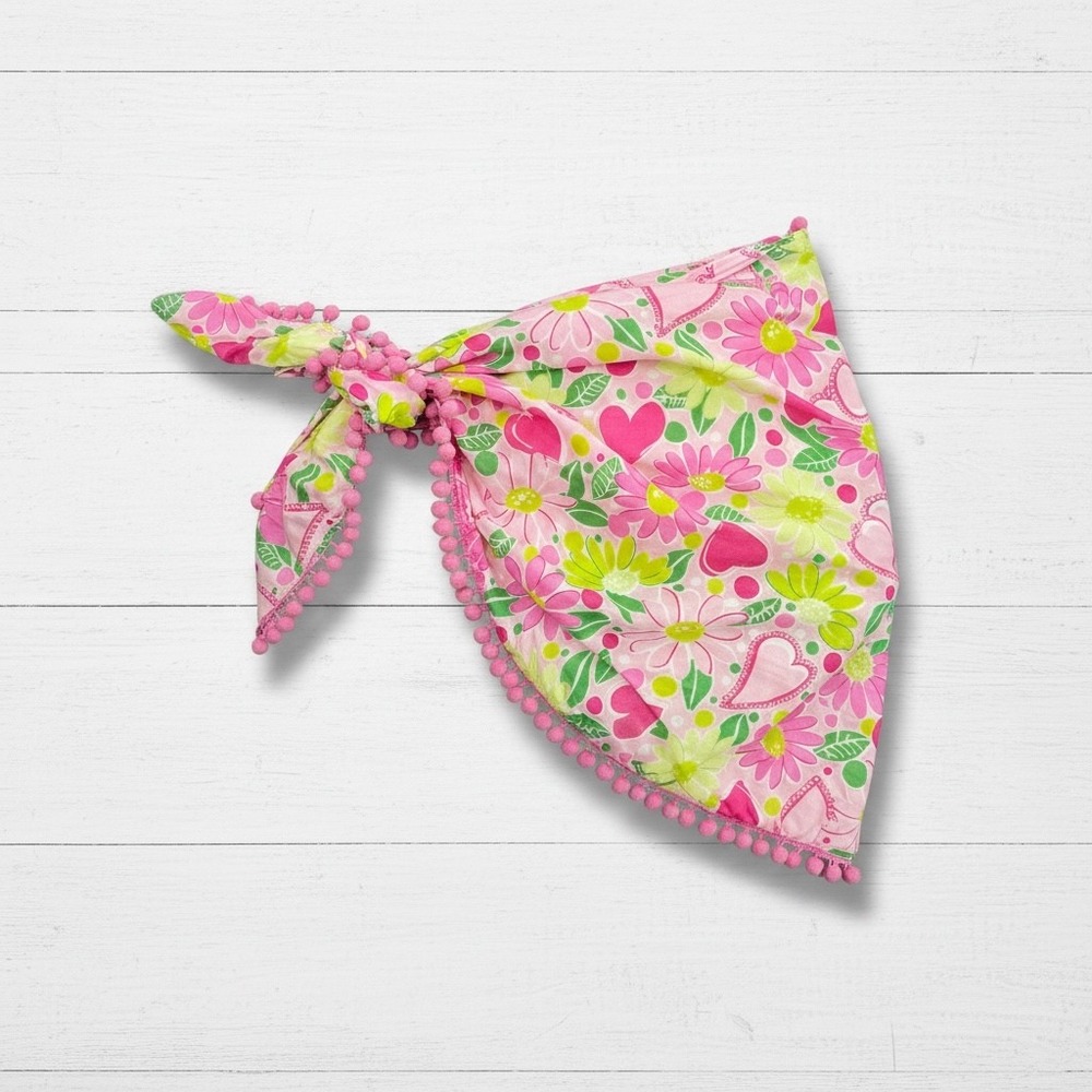 Vintage‎ 90s Lilly Pulitzer Sarong Wrap Skirt Pink Green 100% Cotton Pom-Pom